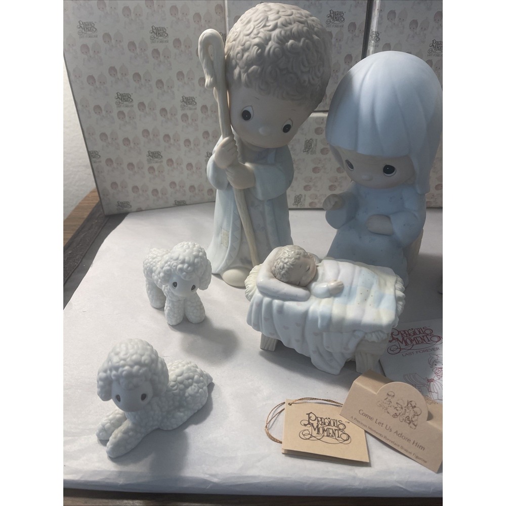 Precious Moments Come Let Us Adore Him 9 pc 9"- 10" Nativity Set #104523 & Boxes - Picture 6 of 16